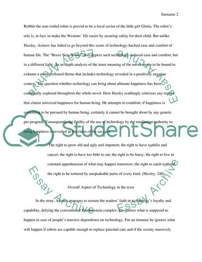 Images of Technology in Books The Brave New World and Robbie