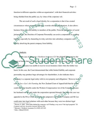 The Essence of the Doctrine of Corporate Personality