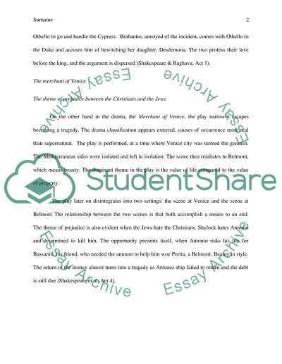 Shakespeare- Othello and The Merchant of Venice