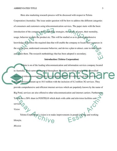 Aspects of Marketing Research: Telstra Corporation