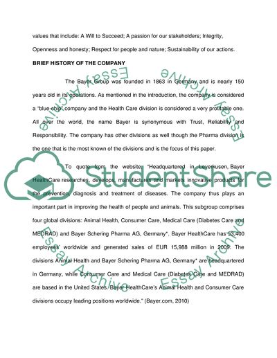 General Background information about Bayer Health Care company