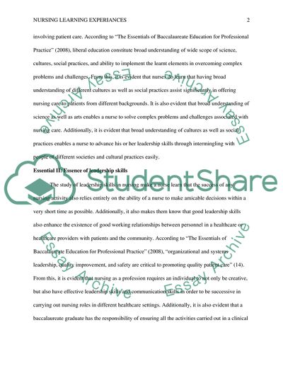 Nursing Learning Experiences