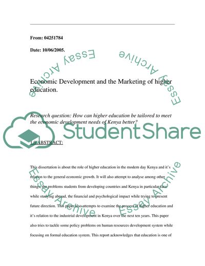 Economic Development and the Marketing of Higher Education in Kenya