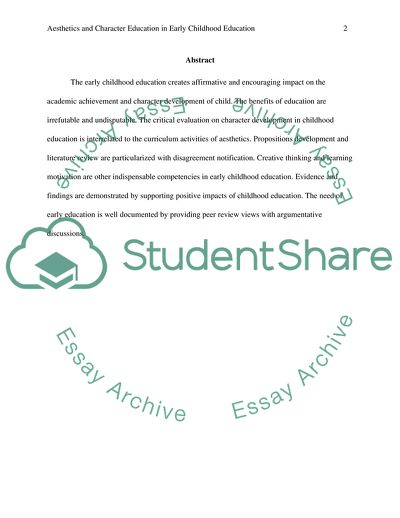 Aesthetics and Character Education in Early Childhood Education