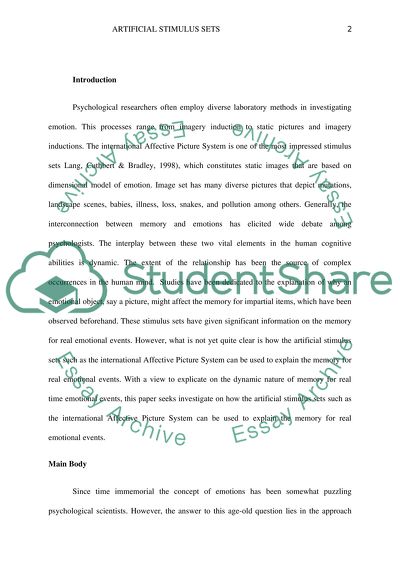 Artificial Stimulus Sets and Memory for Real Emotional Events