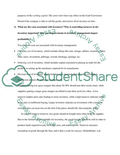 Working Capital.Costs associated with inventory