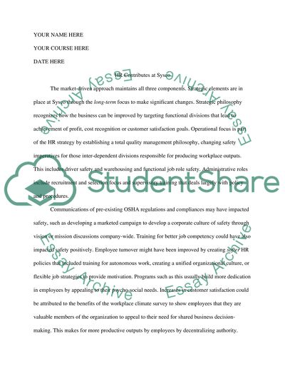 HR Contributes at Sysco