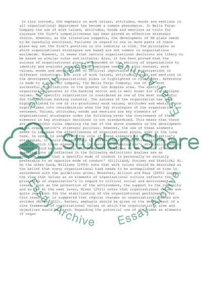 Work Values, Attitudes, Moods and Emotions - the case of Wells Fargo Company