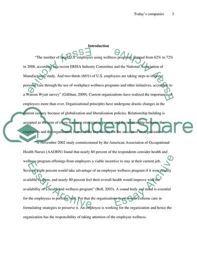 Wellness on Todays Companies