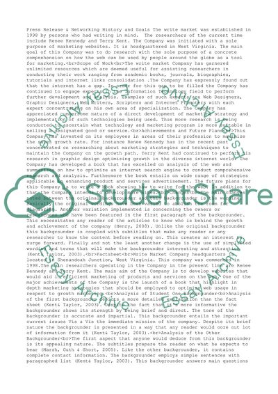 Press Releases & Networking - The Background and Fact Sheet