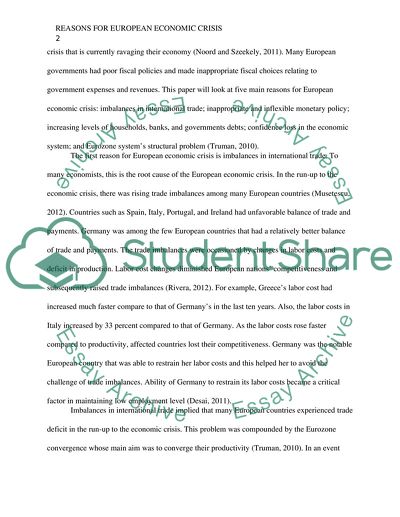 Reasons for European Economic Crisis