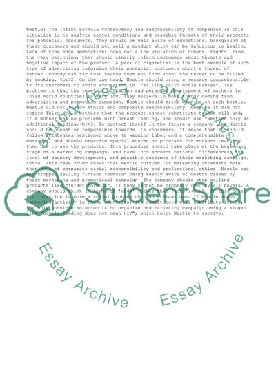 Nestle The Infant Formula Controversy