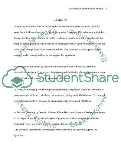 Personality Commonalities Among Adolescent Suicide