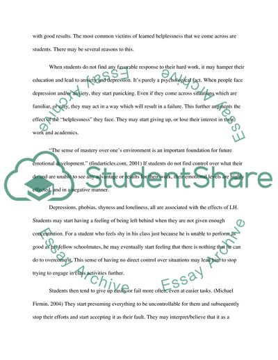 The Impact of Learned Helplessness on High School Students