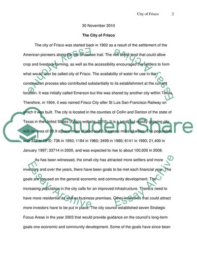 Economic and Community Development Objectives of Frisco City