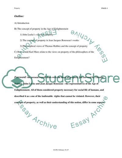 The Concept Of Property In The Philosophy Of The Enlightenment