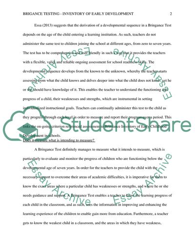 Brigance Testing - Inventory of Early Development