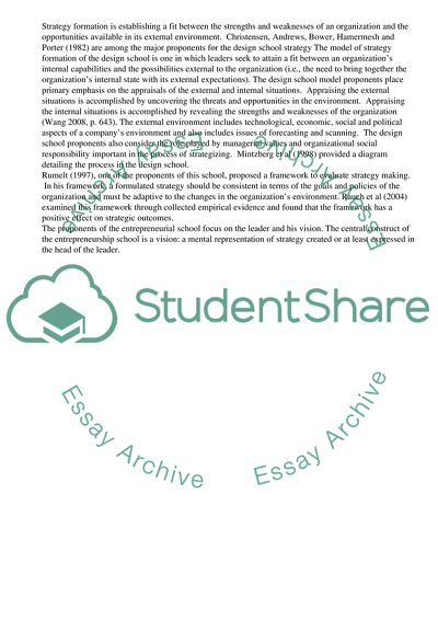 Design and Entrepreneurship Schools of Strategy - Comparative Analysis