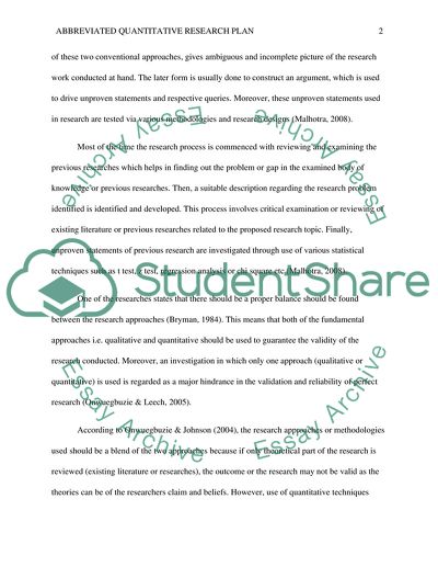 Abbreviated Quantitative Research Plan