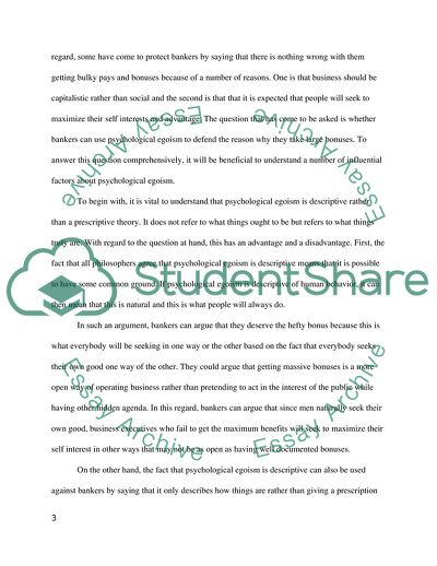 Psychological Egoism and Large Bonuses for Bankers