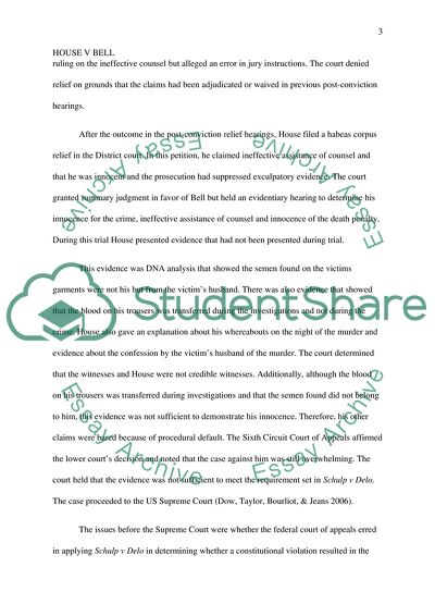 Overview of House v Bell Case