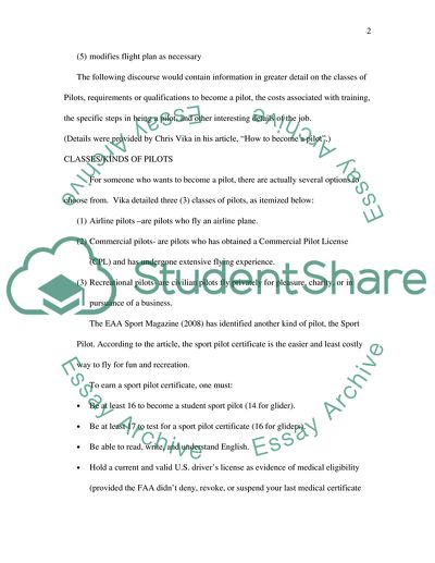 Becoming a Pilot for a Job Career