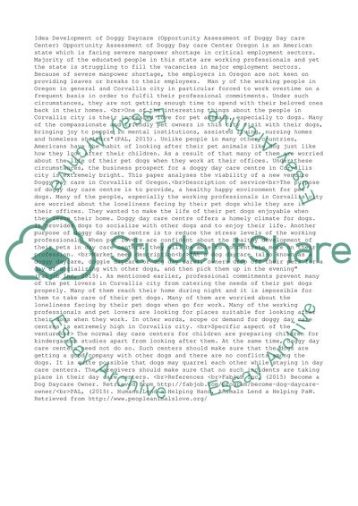 Idea Development of Doggy Daycare (Opportunity Assessment of Doggy Daycare Center)