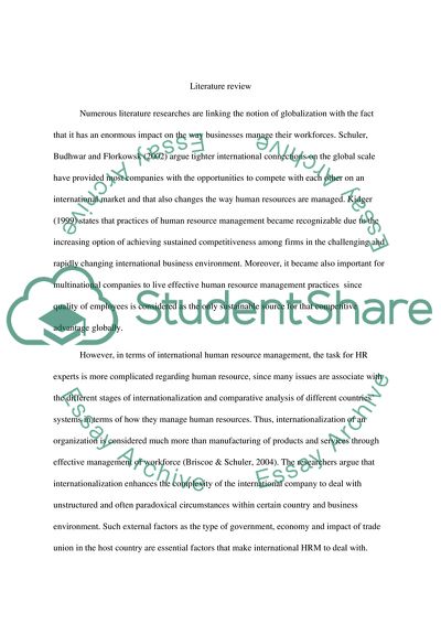 International Human Resource Management - Standardization of Pay and Conditions of Work
