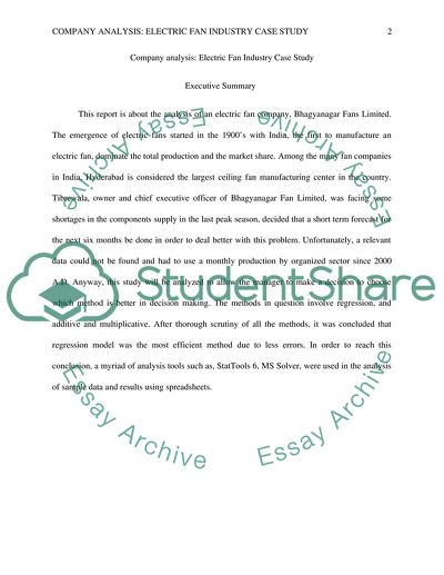 Electric Fan Industry Case Study