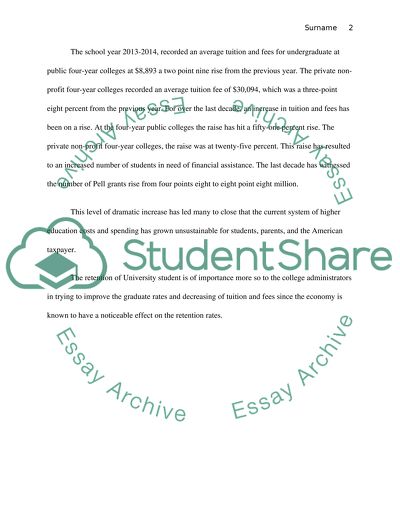 Retention and Cost of Education in University and College in the USA