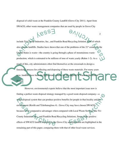 The Positive Effects of SWACO Landfill in Comparison with other Grove City Landfills