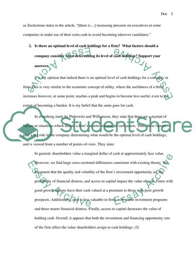Response to Wall Street Journal Article Entitled: Cash-Rich Firms Feel Pressure to Spend