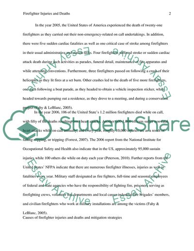 Statistics of Deaths and Injuries among Firefighters