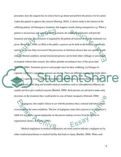 Discuss the law of consent to treatment and the law of negligence