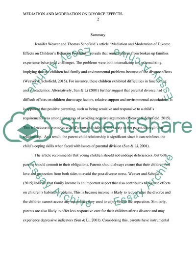 Mediation and Moderation of Divorce Effects on Childrens Behavior Problems
