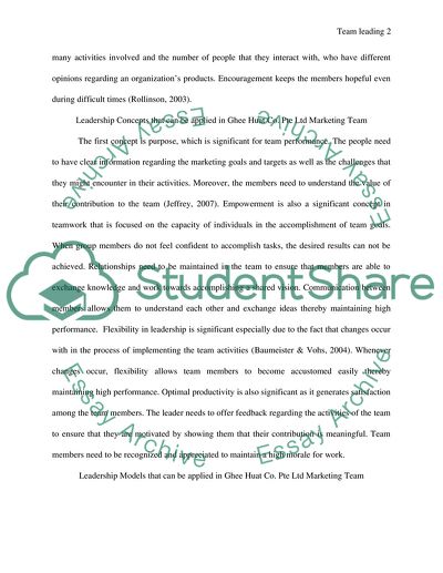 Leadership Skills in Ghee Huat Co. Pte Marketing Team