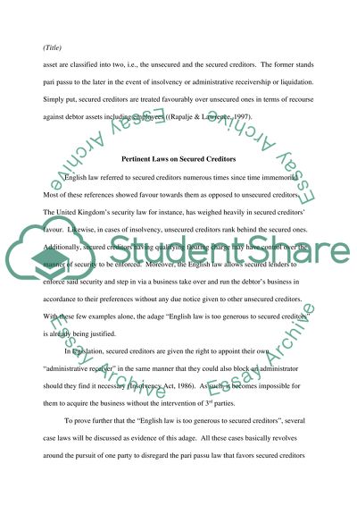 English law is too generous to secured creditors. Discuss