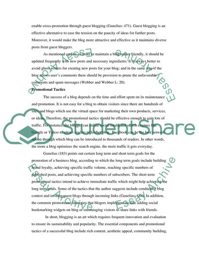 Research Paper on the Key Components of a Successful Blog & the €œPromotion€� of a blog once it is developed