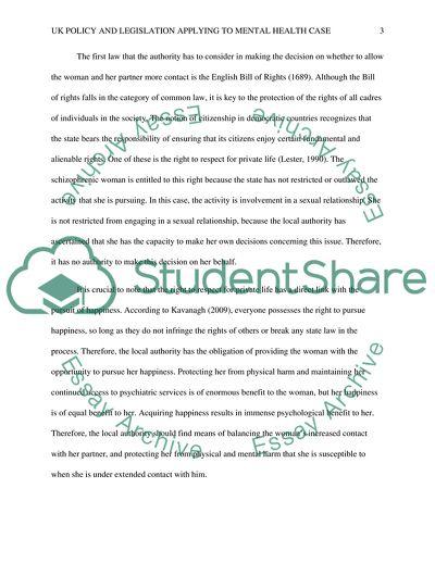 UK Policy and Legislation Applying to Mental Health Case