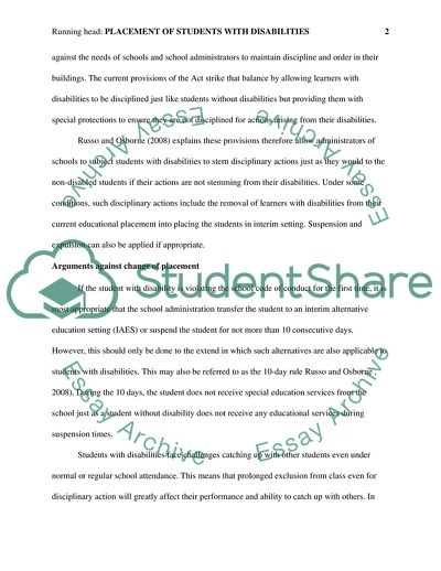 Change in Placement of Students with Disabilities
