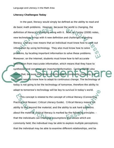 Language and Literacy in the Math Area