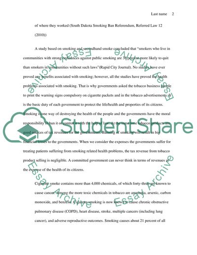 The smoking in ban south dakota