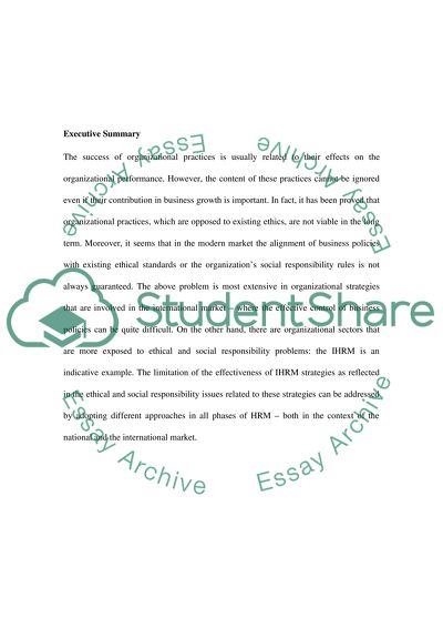 Critical Analysis of the Ethical and Social Responsibility Issues that Arise in IHRM Practices