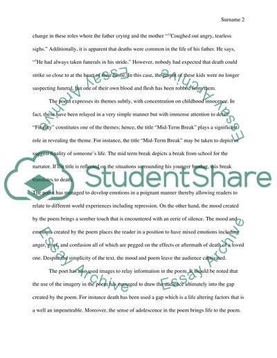 Literary Craft Analysis of Poem--Mid Term Break