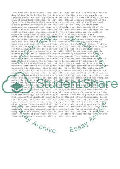 Labor Issues at South Africa and Brazil