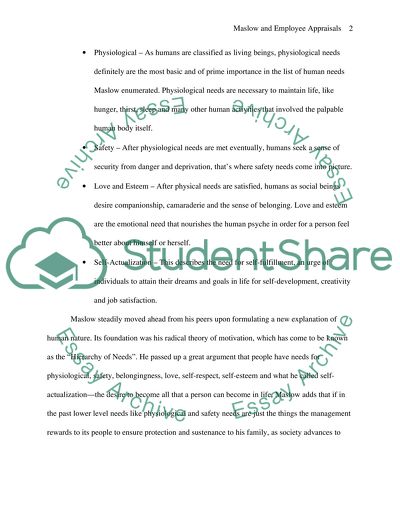 Role of Maslow Hierarchy of Needs in Employee Appraisal