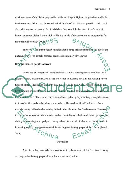 Fast Food versus Home Cooked Food