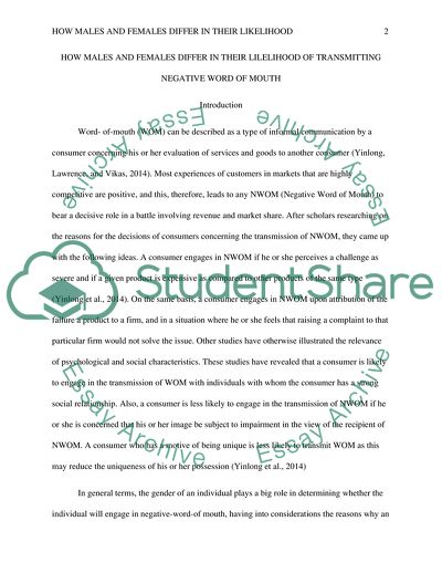 How Males and Females Differ in Their Likelihood of Transmitting Negative Word of Mouth