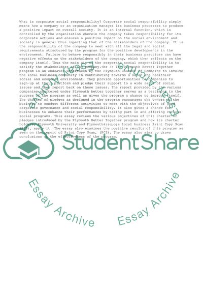 Corporate Social Responsibility and Company Reflection - Plymouth University