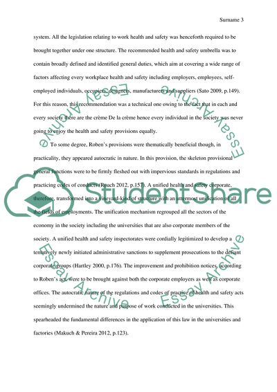 Health and Safety Legislation into the University Sector